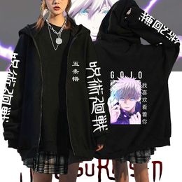 Hot Sale Anime Jujutsu Kaisen Zip Up Hoodies Gojo Satoru Hooded Sweatshirts Hip Hop Streetwear Unisex Haruku Zipper Jackets