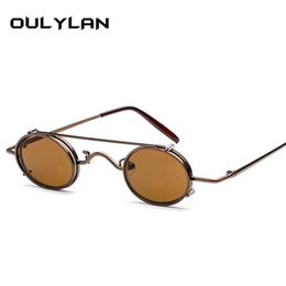 Sunglasses Oulylan Small Round STEAMPUNK Sunglasses for Men Retro Vintage Metal Punk Clip on Sun Glasses Male Gift Small Oval Eyew336v