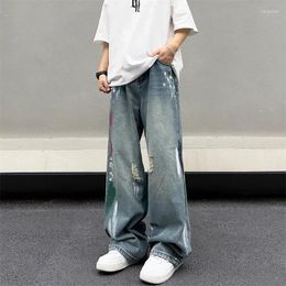 Men's Jeans 2023 Streetwear Baggy Pants Classic All-match Printing Straight-leg Denim Wide-leg Male Casual Trousers Y33