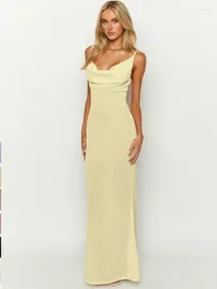 Casual Dresses Sexy Spaghetti Strap Maxi Dress Women 2024 Summer Fashion Solid Sleeveless Off The Shoulder Bodycon Long Elegant Vestido