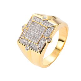 CZ Rings For Mens Geometric Hip Hop Gold Silver Plated Jewellery Iced Out Full Diamond Bling Bling Ring Hip Hop Jewelry3196