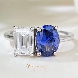 Cluster Rings Vinregem 6 8 MM Emerald Oval Cut Sapphire Gemstone 925 Sterling Silver Ring For Women Fine Jewellery Wedding Gifts Wholesale