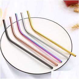 Drinking Straws Reusable Metal Sts 304 Stainless Steel Sturdy Bent Straight Drinks St Drop Delivery Home Garden Kitchen Dining Bar Ba Dhbfi