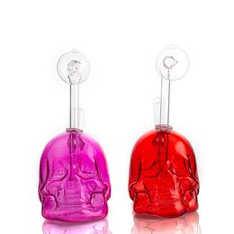 Unique Double Sided Skull Design Pyrex Glass Bong Mini Water Pipe with 10mm Curved Glass Oil Burner and Glass Mouthpipe Smoking Accessories for Tobacco H2541