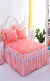 Nordic Romantic Flower Pattern Bedding sets cotton Ruffled Bed Skirt Queen Covers Sheet Home Decoration9592369