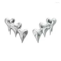 Stud Earrings "Three Heartbeats" Silver Colour With Heartbeat Series Decorated Crowd Design Luxury And High End