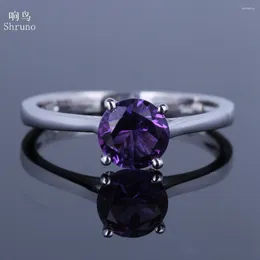 Cluster Rings HELON Solid 14k White Gold Flawless Round 6.5mm Genuine Natural Amethyst Engagement Wedding Ring For Women Jewellery Gift