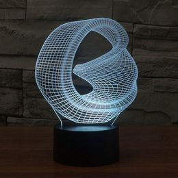 Distorted Space 3D Abstract Vision Amazing Optical Illusion 3D Effect 7 Colour Changing Touch Botton LED Light Table Lamp Night Lig303f