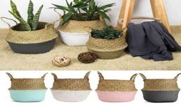 Foldable Storage Basket Creative Natural Seagrass Rattan Straw Wicker Folding Flower Pot Baskets Garden Planter Laundry Supplier Y5360841