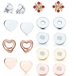 NEW Gift 925 Silver Heart Shape Stud Earrings Round Zircon Number Earring Fashion Jewellery X Cross Designer Lover Wedding Jewellry 274J