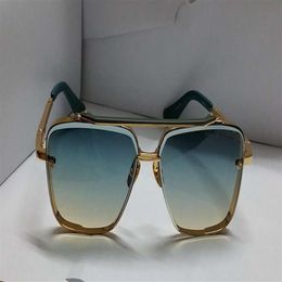 Summer Pilot Square Sunglasses 121 Gold Blue Green Gradient Lens 62mm Sun Glasses Mens Shades Eyewear with Box243q