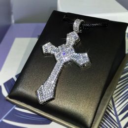 2024 Designer Bling Diamond Stone Cross Pendants Necklace Platinum Plated Men Women Lover Gift Religious Jewelry