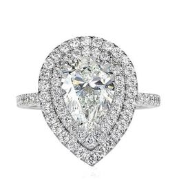 US Size 5-10 Classical Jewelry Pure 925 Sterling Silver Water Drop Pear Cut White Topaz CZ Diamond Promise Women Wedding Bridal Ri2892