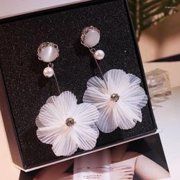 Stud Earrings 2023 Fashion Brand Jewelry Simple Summer Style Crystal For Women Big White Flower Gift Long