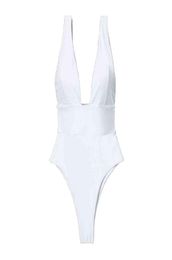 Deep V White Plunging Thong Bathing Suit Women One Piece Swimsuit Bodysuit9993532