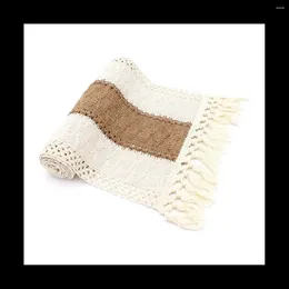 Table Cloth Macrame Runner 71Inch Long For Home Decor Boho Cream & Brown Farmhouse With Tassels