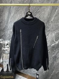 Men's Sweaters Men Fitted Knit Sweater With Zips Mens Wool Cotton Cardigan Fashion Oblique Zipper O-neck Pullover