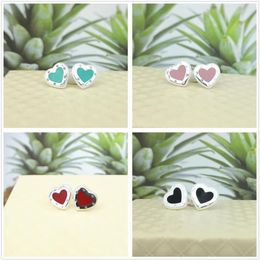 Stud Mrs Sterling Silver European And American Classic Heart-shaped Rivets Black Pink Blue Enamel Earrings Women Adorn Article200x