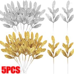Decorative Flowers 1-5Pcs Artificial Glitter Olive Leaves Decoration Hanging Christmas Tree Wreath Garland Wedding Party Year DIY Ornament