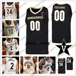 Jam Custom Vanderbilt Commodores 2020 Basketball White Black Gold 10 Garland 24 Aaron Nesmith 0 Saben Lee 2 Pippen Jr. Darius Scotty Jersey 4XL