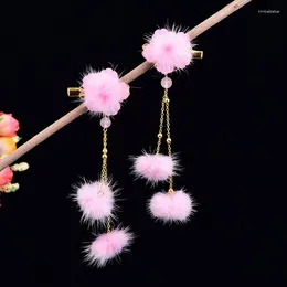 Hair Clips Chinoiserie Exquisite Hairball Coloured Glaze Flower Hairpins Vitality Girl Long Tassel Side Clip Super Fairy Jewellery Gift