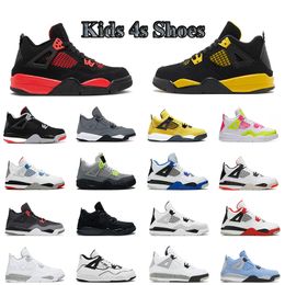 Kids Shoes 4s Jumpman 4 Basketball Kid Schuhbahn gezüchtet Schwarz Katze Feuer Rot gelb Thunder Universität Pink Military Blue Trainer Kinder Jungen Mädchen Sport Sneaker Sport Sneaker