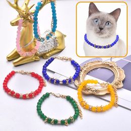 Dog Collars Solid Colour Pet Necklace For Cat Malay Jade Transit Bead Zircon Collar All Season Medium Puppy Neck Accessories