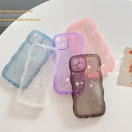 Wave Shape Drip Glue Star Pattern Phone Case For iPhone 15 14 13 11 12 Pro Max X XR XS Max 7 8 Plus Transparent TPU Glitter Soft Cover 30pcs