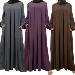 Ethnic Clothing Muslim Woman Black Abaya Dress Solid Colour Loose Long Dresses Arab Women's Clothes Dubai Saudi Morrocan Caftan With Pocket