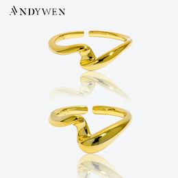 Wedding Rings ANDYWEN 925 Sterling Silver Gold Resizble Geometric Irregular Adjustable Rings Plain Women Luxury Fine Jewellery 231222