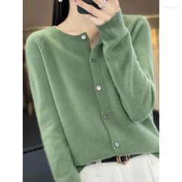 Women's Knits Long Sleeve Women Knitwear Cashmere Knit Pure Merino Wool Spring Autume O-Neck Top Cardigan Sweater Coat