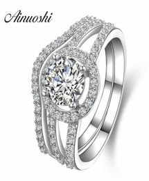 AINUOSHI Luxury 1 Carat Women Engagement Rings Set 925 Solid Sterling Silver Halo Bague High Quality Bridal Ring Set for Party Y203922060