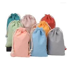 Shopping Bags 50pcs/Lot 13x18cm Cotton Fabric Christmas Gift Pouches Portable Grocery Travel Home Storage Bag Shopper Tote String