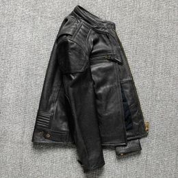 Men's Jackets First Layer Cowhide Motorcycle Real Leather Clothes Vintage Jacket Coat High Quality