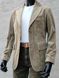 Men's Jackets Amekaji Wear Clothes Men Khaki Pure Cotton Corduroy Business Casual Suit Coat American Retro