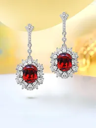 Stud Earrings With Sterling Silver Inlaid Artificial Red Treasure Versatile And Elegant For Women