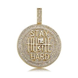 Iced Out Round Shape Diamond Pendant Necklace Letter Saty Hard Gold Silver Plated Mens Bling Hip Hop Jewelry262S