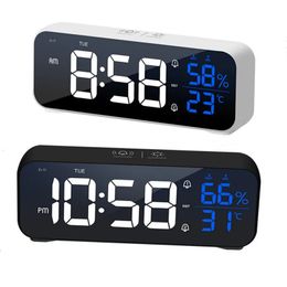 Music Alarm Clock Temperature Humidity Voice ControlAlaways On Table Dual Wall Rechargeable Digital LED Clocks 231221