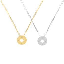 Pendant Necklaces Tiny Round N W S E Compass Necklace For Women Men East South West North Directional Gold-color Outdoor Travel Je312D