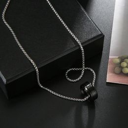Pendant Necklaces Black Steel Ring Titanium Necklace Sweater Chain Gift Easter Metallic Punk
