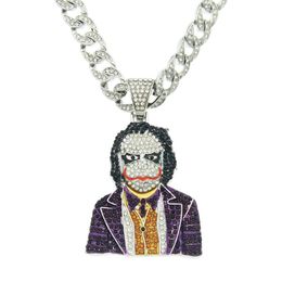 Pendant Necklaces Men Women Hip Hop Iced Out Bling Clown Necklace With 11mm Miami Cuban Chain HipHop Fashion Charm Jewelry219B