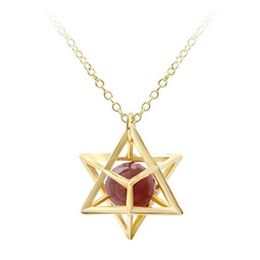 Sevenstonejewelry natural crystal stone openwork fashion anise star pendant necklace gold 3D geometric stars with natural stone ne305L