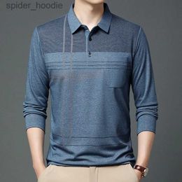 Men's Polos 2023 Autumn New Long Sle T-shirts Men's True Pocket Top Striped Shirt High Quality Casual Top Shirts Chemise Homme L231222