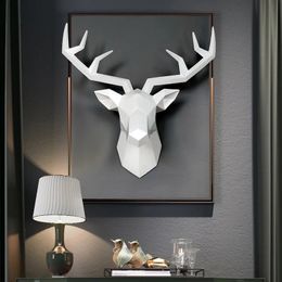 Home Decoration Accessories 3D Deer Head Statue Sculpture Wall Decor Animal Figurine Miniature Modern Living Room Decorative Art 231221