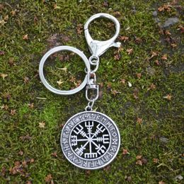 Keychains Nostalgia Nordic Viking Runic Runes Compass Round Metal Vegvisir Symbol Pendant Keychain For Men Women Gifts