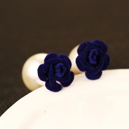 new ins fashion style luxury designer double sided camellia flower pearl elegant stud earrings for woman red purple blue230v