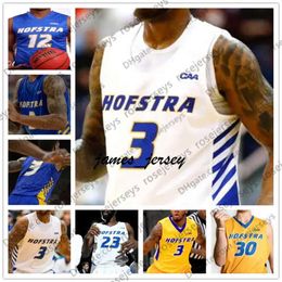 Jam Custom Hofstra Pride Basketball Any Name Number Blue White Yellow 3 Justin Wright-foreman 1 Matija Radovic 4 Buie Men Youth Kid NCAA Jersey