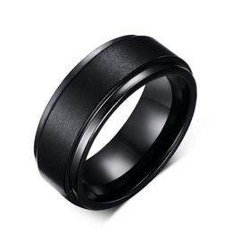 8mm Tungsten Steel Men's Black Rings Simple Engagement Ring Tungsten Carbide Wedding Band310K