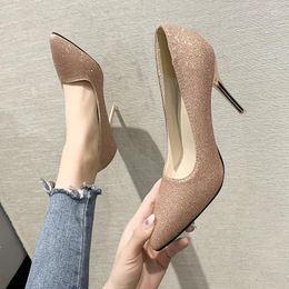 Dress Shoes Sexy Pumps Women Wedding Pointed Stiletto High Heel Crystal Bridesmaid Bride Silver Sequin