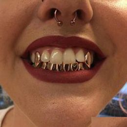Grillz, Dental Grills 18K Real Gold Grillz Dental Mouth Fang Grills Braces Plain Punk Hiphop Up 2 Bottom 6 Teeth Tooth Cap Cosplay Co Dhx7Q